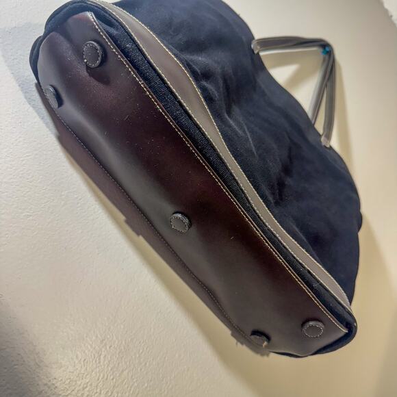 St. John's Bay Black Canvas Tote Bag | Brown Leather Trim | Y2K Minimalist - Picture 6 of 8